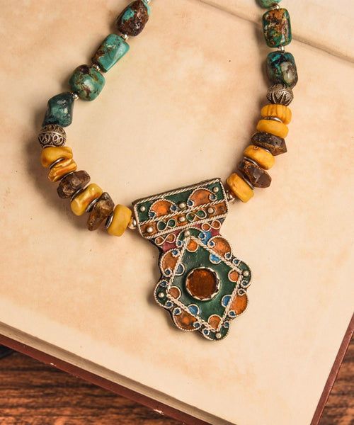 Multicolor Retro Sterling Silver Honey Wax Turquoise Pendant Necklace RG001 ABC