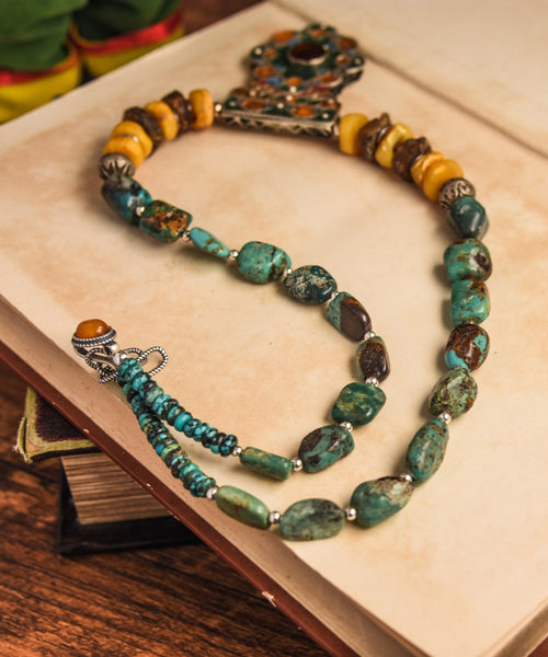 Multicolor Retro Sterling Silver Honey Wax Turquoise Pendant Necklace RG001 ABC