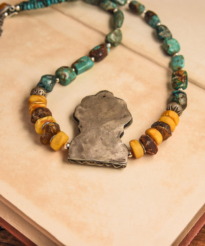 Multicolor Retro Sterling Silver Honey Wax Turquoise Pendant Necklace RG001 ABC