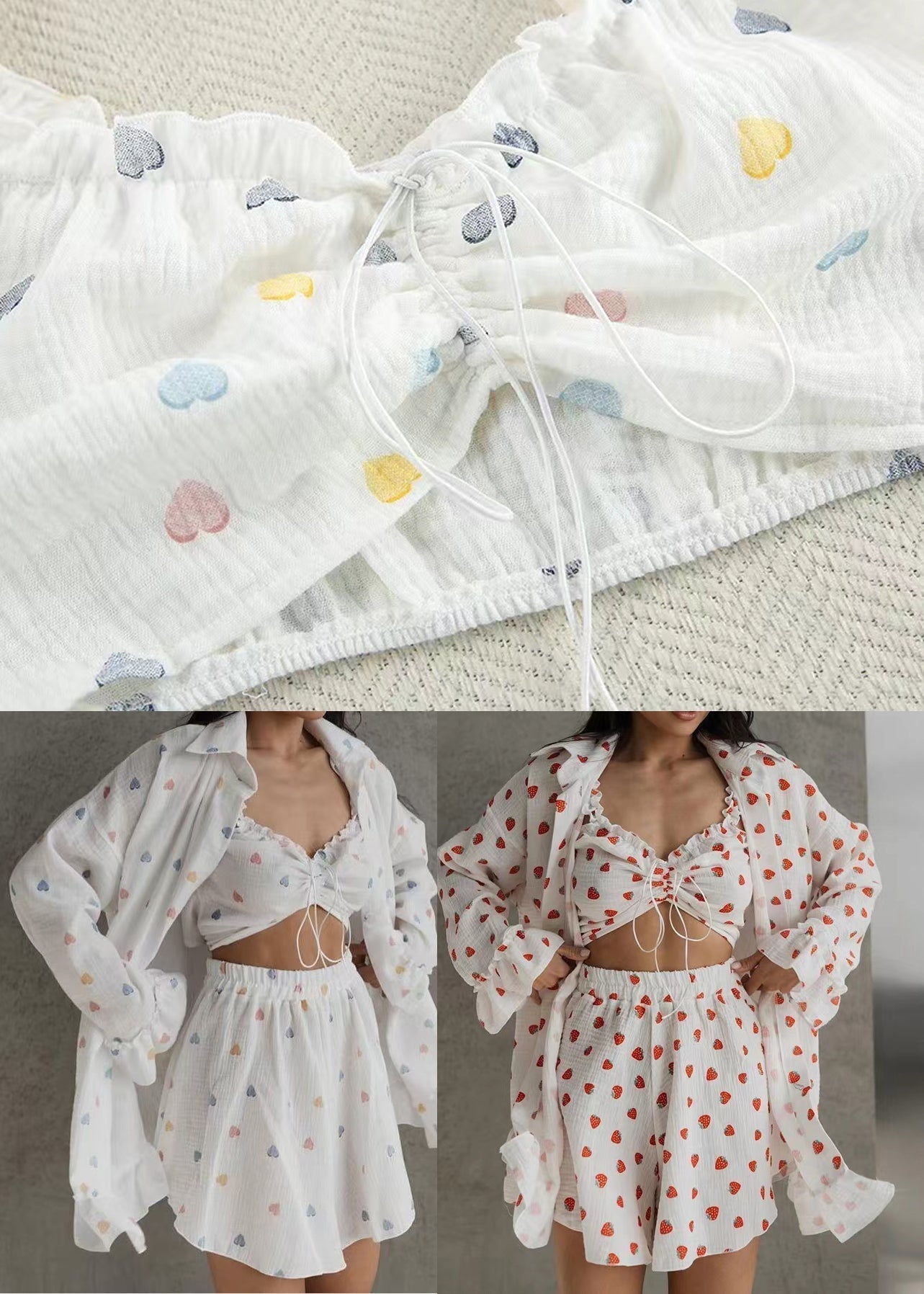 3 Summer Print Pajama Multicolour Sets Cotton Oversized Love FashionChic