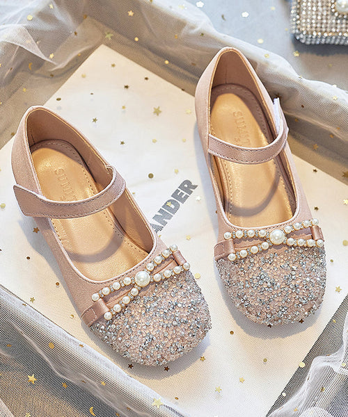 Bead Nail Flat Pink Buckle Baby Zircon Faux Shoes Girls Leather FashionChic