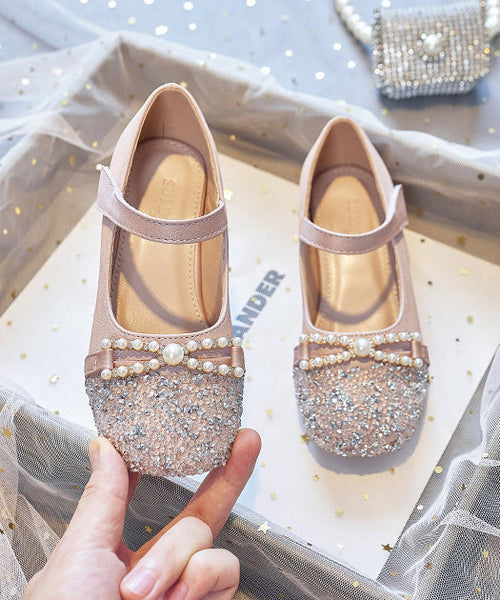 Bead Nail Flat Pink Buckle Baby Zircon Faux Shoes Girls Leather FashionChic