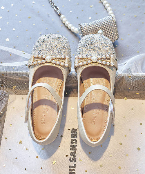 Bead Nail Flat Pink Buckle Baby Zircon Faux Shoes Girls Leather FashionChic