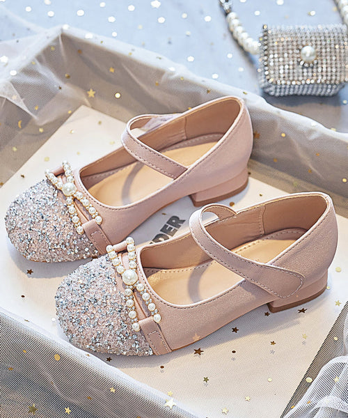 Bead Nail Flat Pink Buckle Baby Zircon Faux Shoes Girls Leather FashionChic