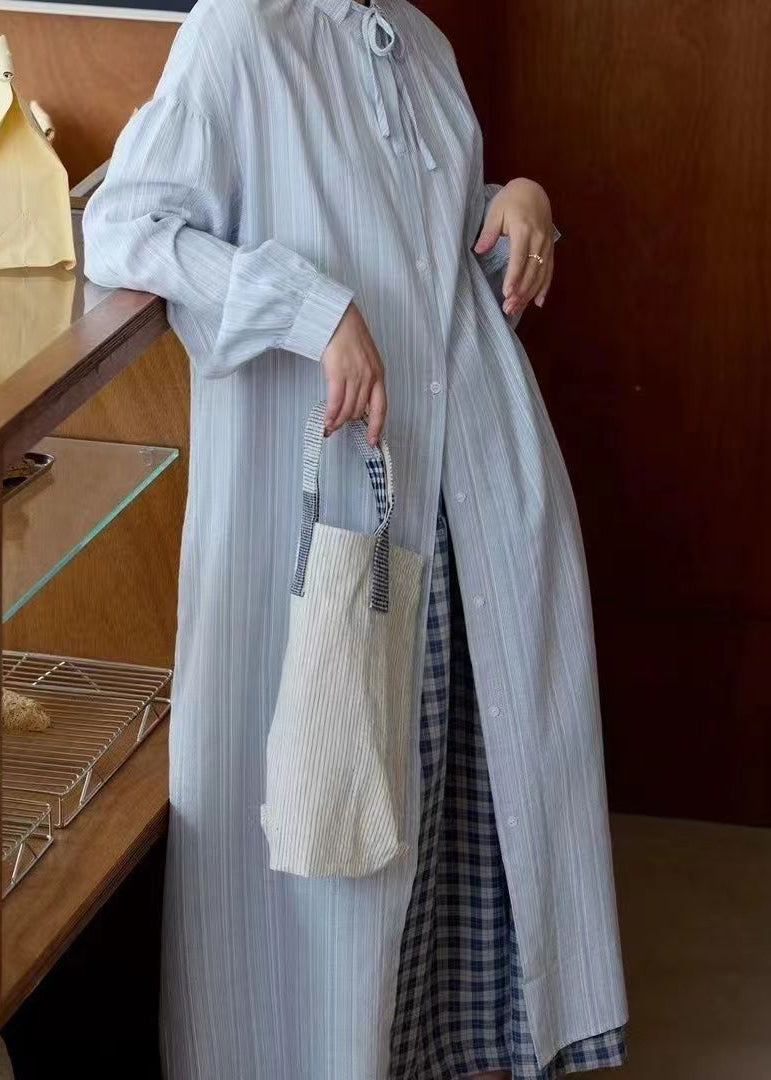 Natural Apricot Peter Pan Collar Striped Button Maxi Shirts Dress Spring GH1058 Ada Fashion