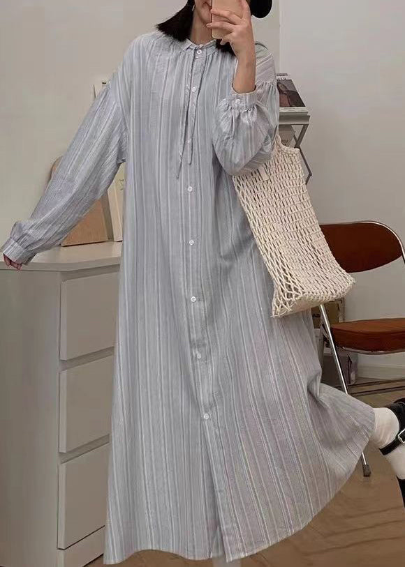 Natural Apricot Peter Pan Collar Striped Button Maxi Shirts Dress Spring GH1058 Ada Fashion