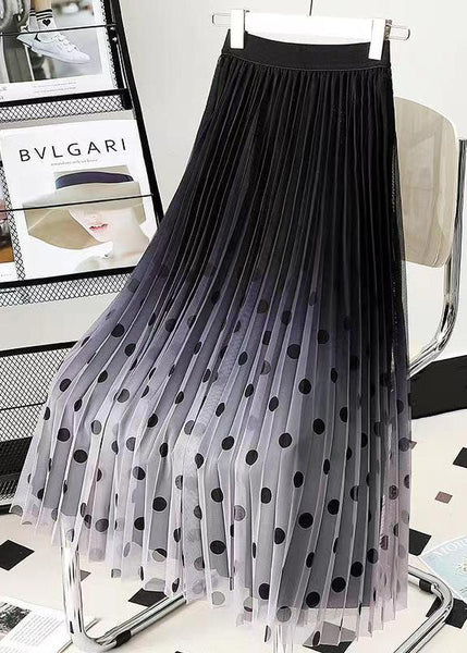 Natural Black Coffee Gradient Dot Print Tulle Pleated Skirt Spring QQ1066 Ada Fashion