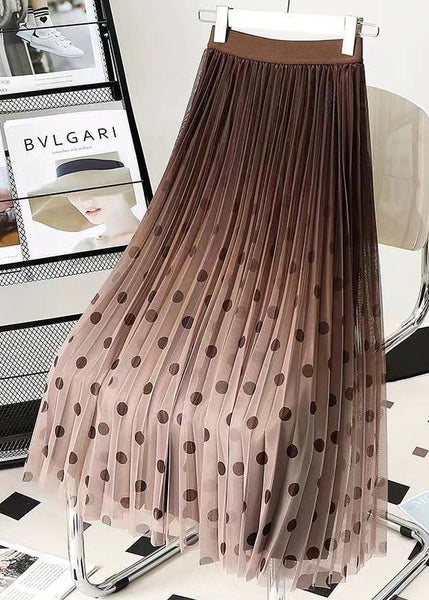Natural Black Coffee Gradient Dot Print Tulle Pleated Skirt Spring QQ1066 Ada Fashion