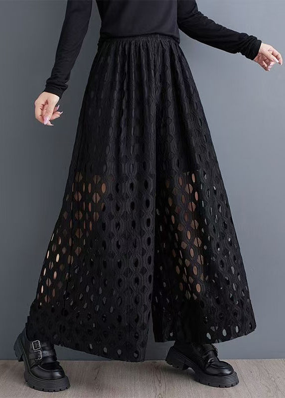 Out Black Natural Hollow Leg Summer Trousers Wide Pants FashionChic