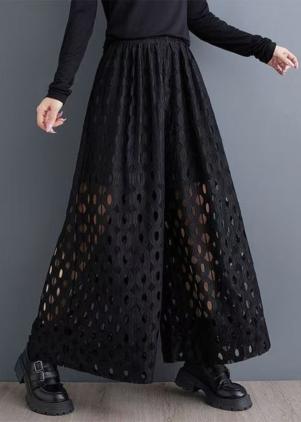 Out Black Natural Hollow Leg Summer Trousers Wide Pants FashionChic