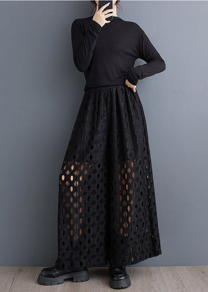Out Black Natural Hollow Leg Summer Trousers Wide Pants FashionChic