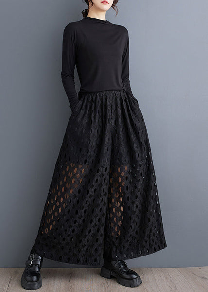 Out Black Natural Hollow Leg Summer Trousers Wide Pants FashionChic