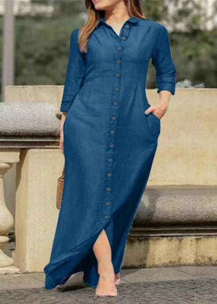 Dress Long Pan Natural Button Black Shirts Peter Fall Collar FashionChic