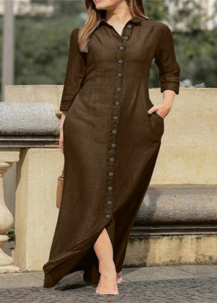 Dress Long Pan Natural Button Black Shirts Peter Fall Collar FashionChic