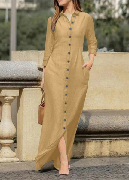 Dress Long Pan Natural Button Black Shirts Peter Fall Collar FashionChic