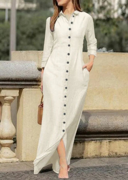 Dress Long Pan Natural Button Black Shirts Peter Fall Collar FashionChic