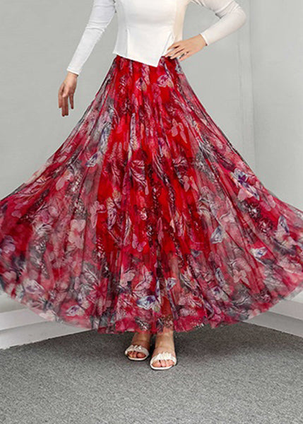 Natural Waist Blue Tulle Print Elastic Skirts Summer A Line FashionChic