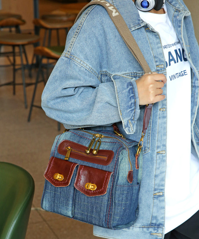 Natural Denim Blue Patchwork Canvas Backpack Bag MM033 Bag-BGS240620