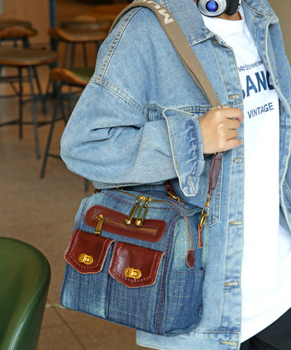 Natural Denim Blue Patchwork Canvas Backpack Bag MM033 Bag-BGS240620