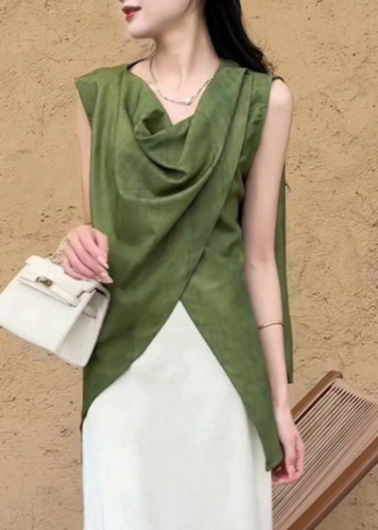 Solid Shirt Asymmetrical Natural Summer Green FashionChic