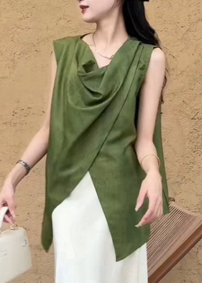 Solid Shirt Asymmetrical Natural Summer Green FashionChic