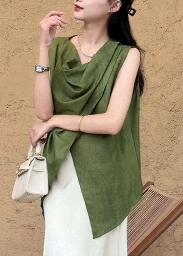 Solid Shirt Asymmetrical Natural Summer Green FashionChic