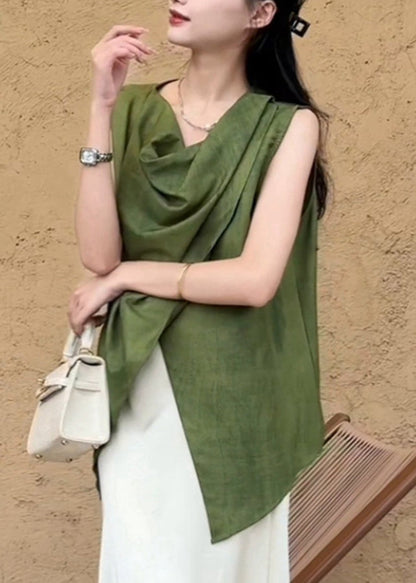 Solid Shirt Asymmetrical Natural Summer Green FashionChic