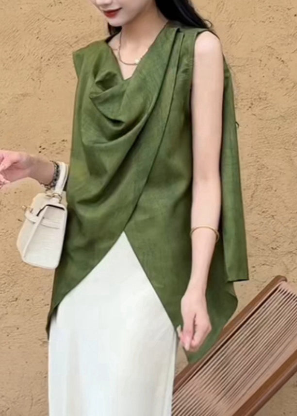Solid Shirt Asymmetrical Natural Summer Green FashionChic