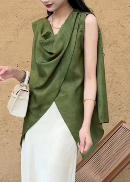 Solid Shirt Asymmetrical Natural Summer Green FashionChic