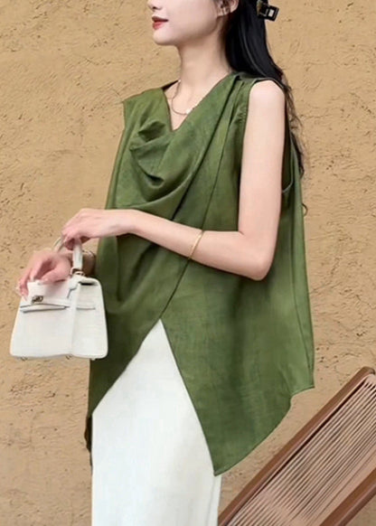 Solid Shirt Asymmetrical Natural Summer Green FashionChic
