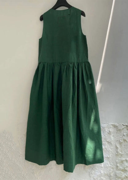 Natural Green Patchwork Solid Maxi Dress Summer QB023 HS-SDLS241025