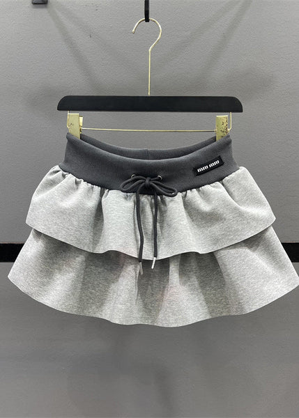 Elastic Natural Drawstring Line Waist Skirts A Grey FashionChic