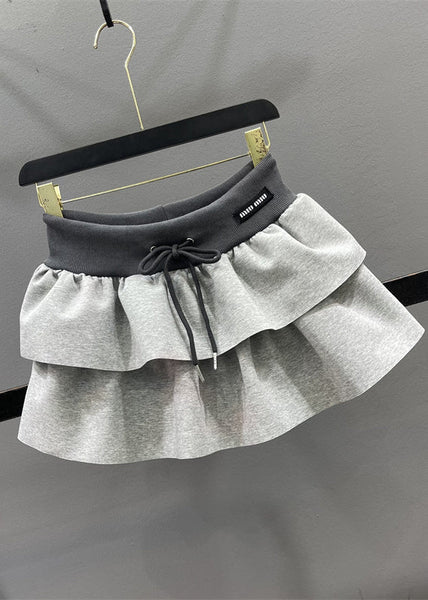 Elastic Natural Drawstring Line Waist Skirts A Grey FashionChic