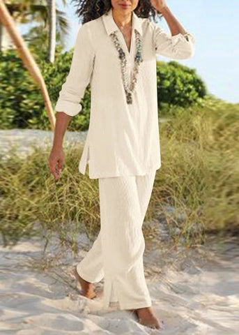 Collar And Natural Khaki Two Leg Pan Pants Shirt Wide Peter FashionChic