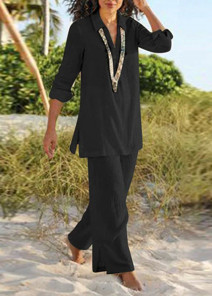 Collar And Natural Khaki Two Leg Pan Pants Shirt Wide Peter FashionChic