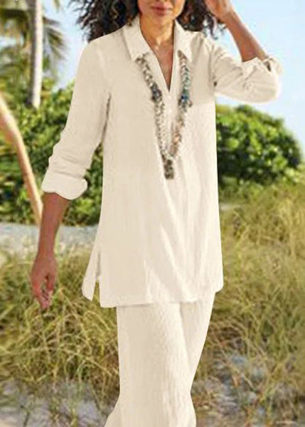 Collar And Natural Khaki Two Leg Pan Pants Shirt Wide Peter FashionChic