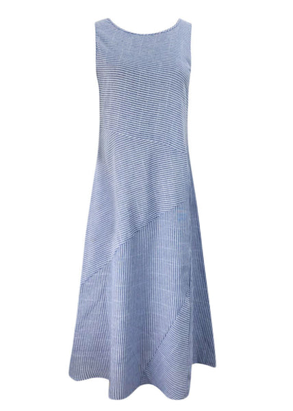 Robe longue sans manches en coton rayé bleu clair naturel à col rond TL042