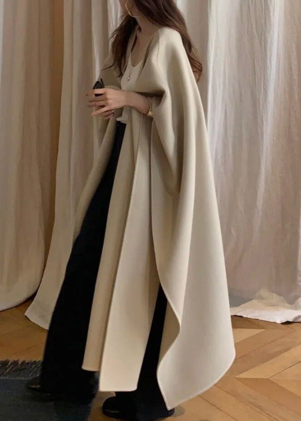 Natural Light Khaki V Neck Asymmetrical Woolen Cardigans Winter RP025 ABC