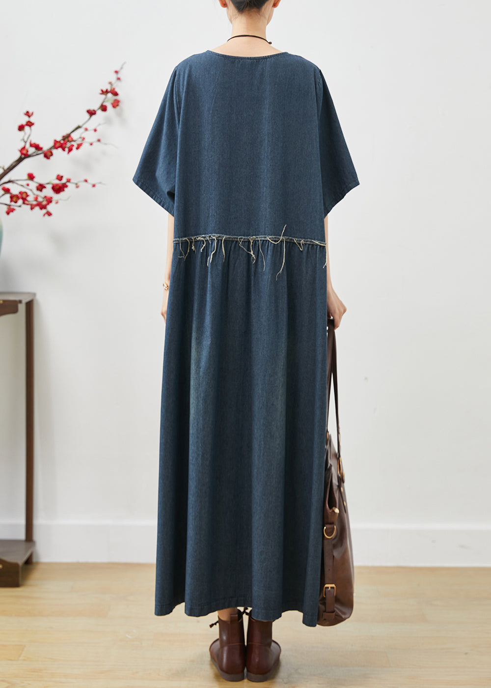 Natural Navy Oversized Pockets Denim Maxi Dresses Summer AP1074 AM-SDL240904