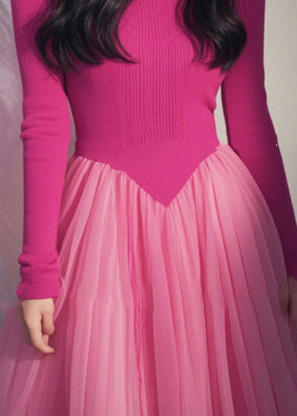 Knit Spring Pink Natural Dress Maxi O-Neck FashionChic