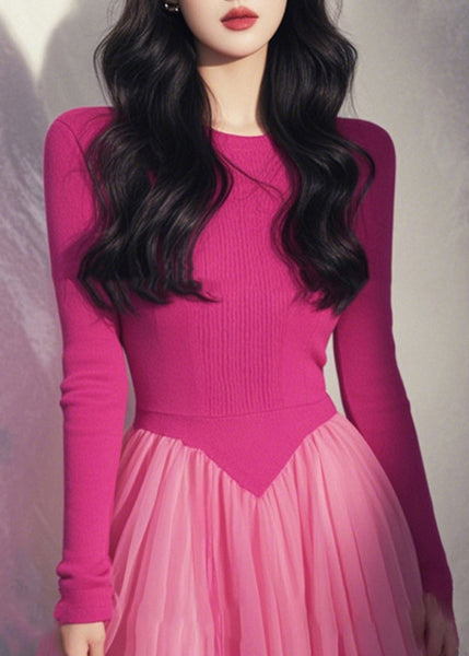 Knit Spring Pink Natural Dress Maxi O-Neck FashionChic