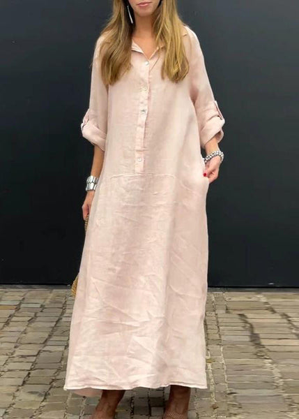 Long Collar Natural Pan Patchwork Pink Dress Peter Fall FashionChic