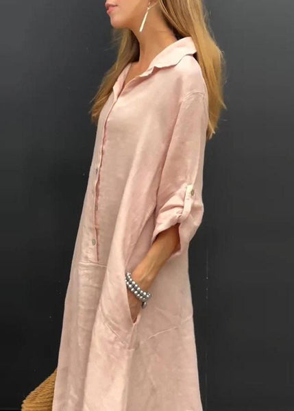 Long Collar Natural Pan Patchwork Pink Dress Peter Fall FashionChic