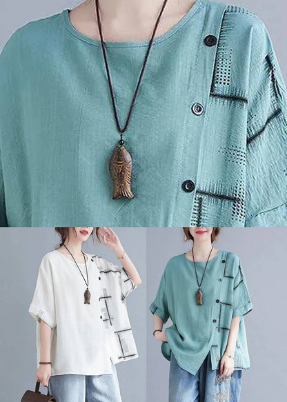 Turquoise Summer Natural Asymmetrical Plaid Tops FashionChic