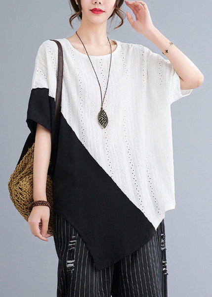 Asymmetrical Top Summer White Patchwork Natural Lace FashionChic