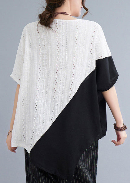 Asymmetrical Top Summer White Patchwork Natural Lace FashionChic