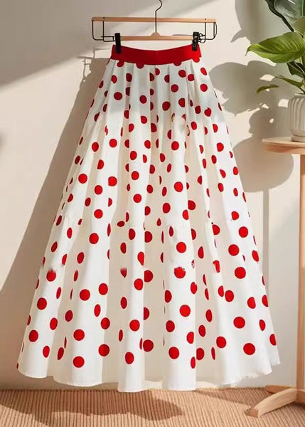 Skirts White A Line Dot Natural Print FashionChic