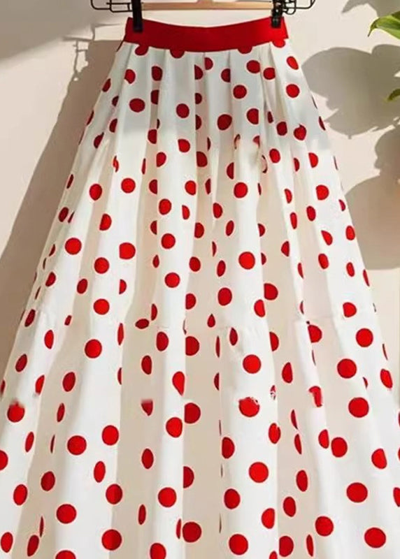 Skirts White A Line Dot Natural Print FashionChic