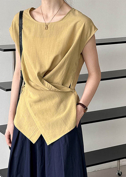 Wrinkled Natural Summer O-Neck Top White FashionChic