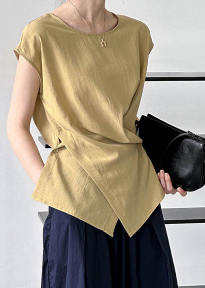 Wrinkled Natural Summer O-Neck Top White FashionChic